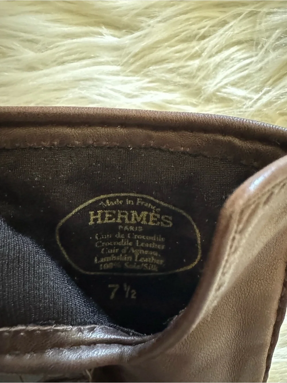 Hermes Crocodile Soya Gloves Alligator Brown Size 7.5